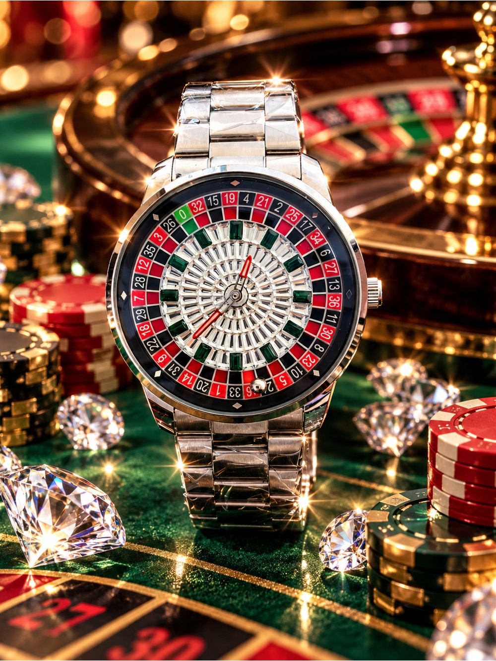 Roulette Casino Watch Silver Tone Men’s Statement Watch Las Vegas